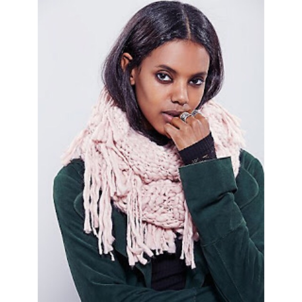 Free People Keep Me Cozy Fringe Cowl in Blush Pink